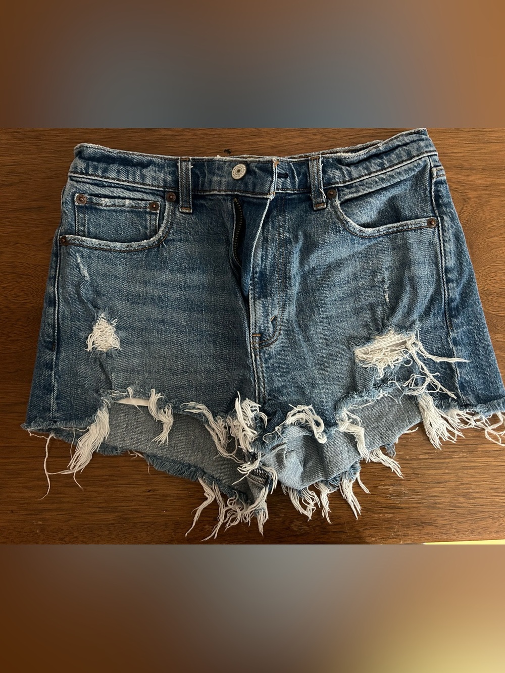 Abercrombie & Fitch Light Blue Distressed Denim Shorts